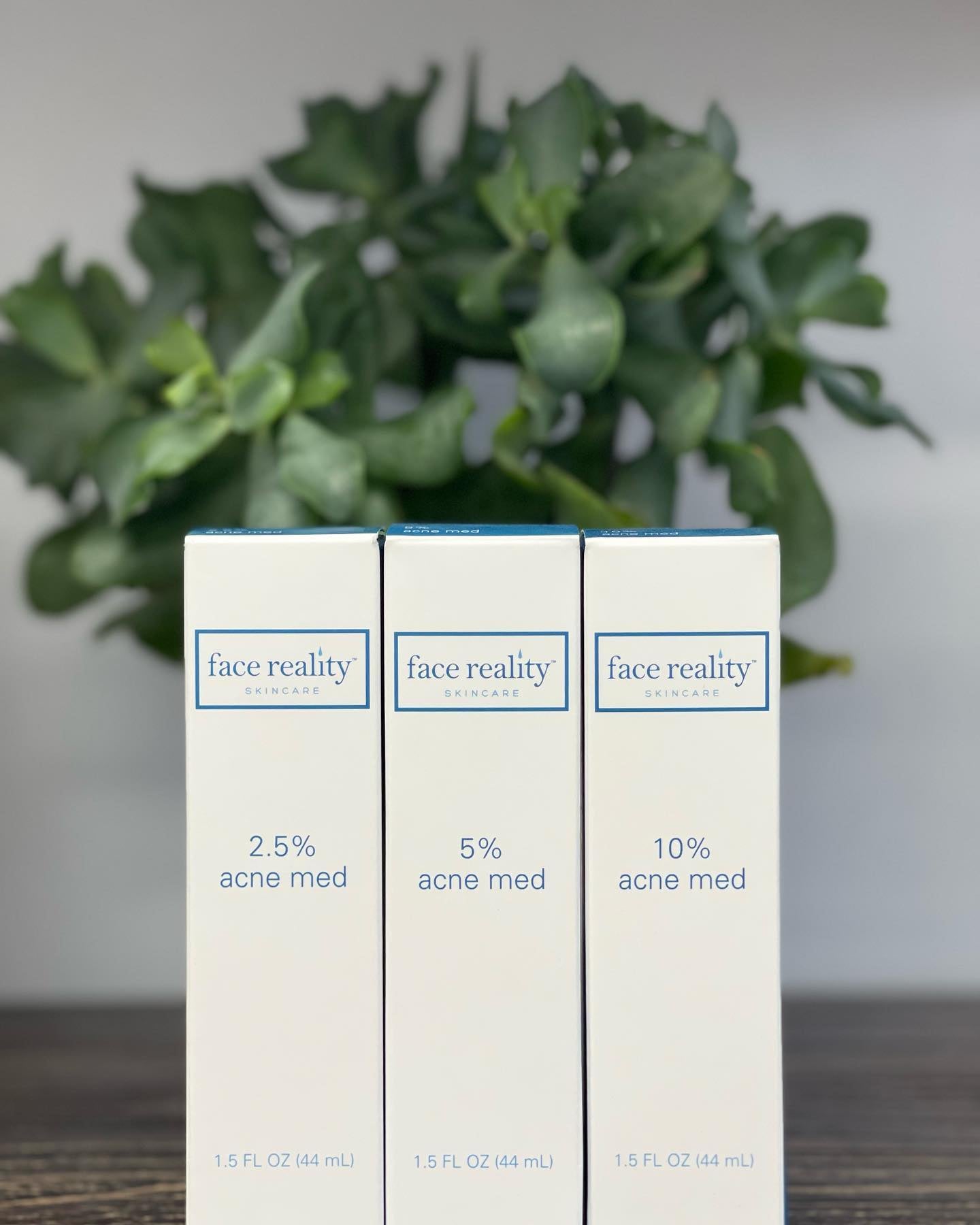 all 3 variants of Face Reality Acne Med serums, 2.5%, 5%, and 10% BPO