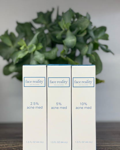 all 3 variants of Acne Med serums, 2.5%, 5%, and 10% BPO