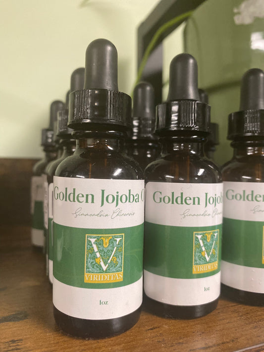 Viriditas Beauty Golden Jojoba Oil Pure Organic Cold Pressed 1 fl oz | 100% Natural Skincare Oil for Face, Hair &amp; Body